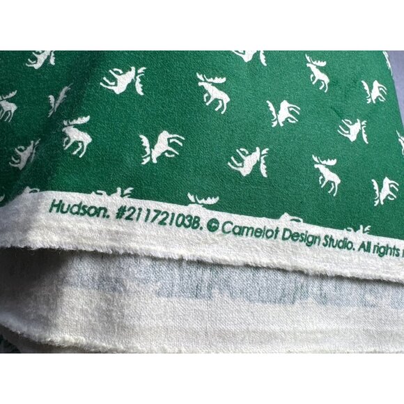 1/2 yard x 44" Green Cotton Fabric with White Moose Flannel Print by Camelot Des - Picture 3 of 6